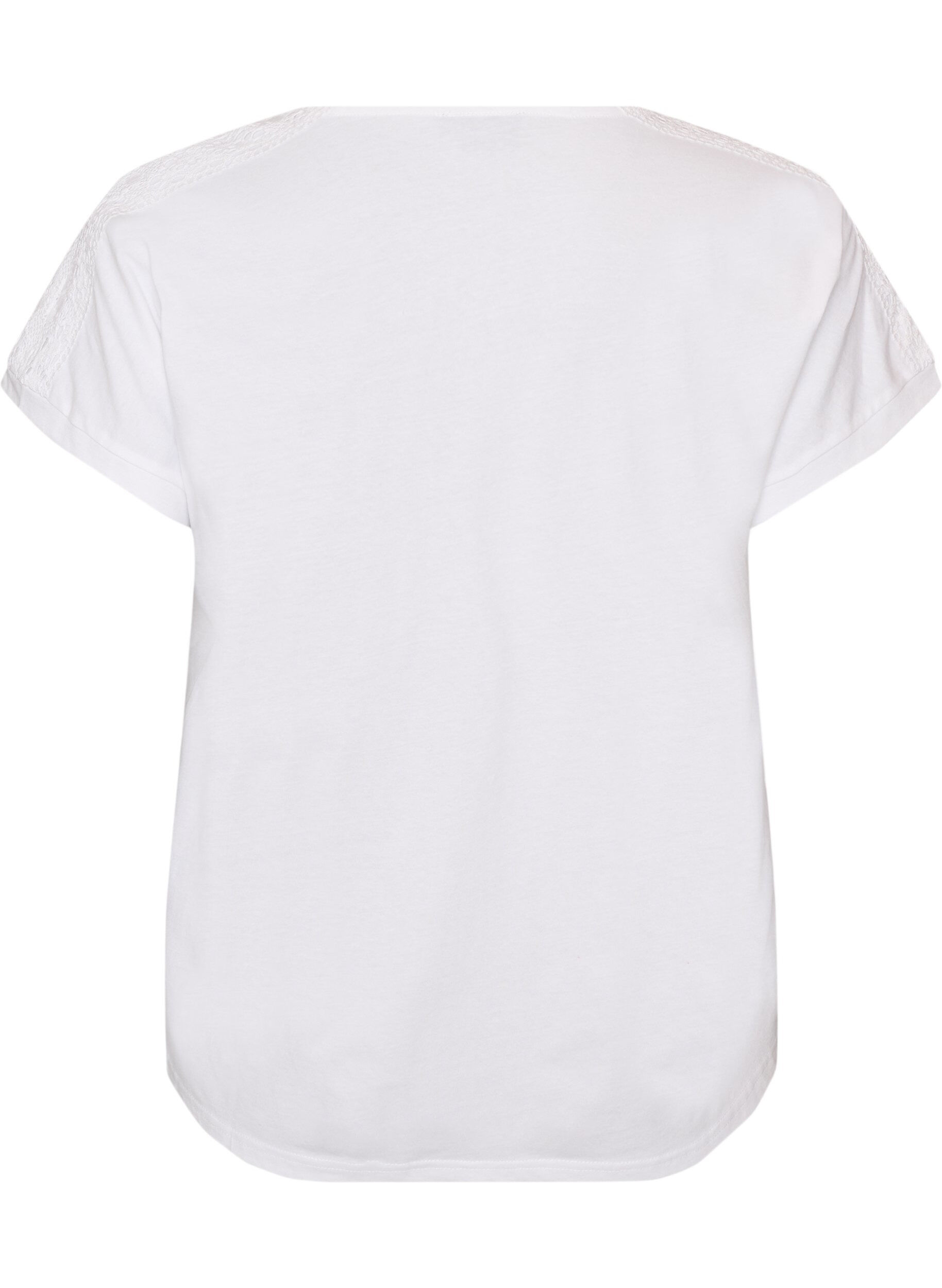 ZizziT-shirt i bomull med virkad detalj, Vit, Packshot image number 1