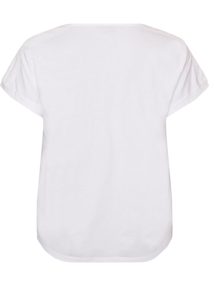 T-shirt i bomull med virkad detalj, Vit, Packshot image number 1