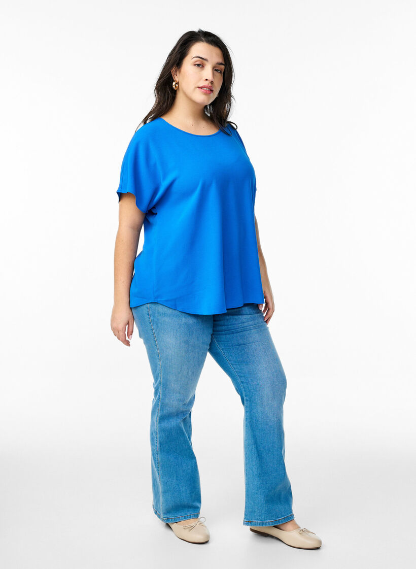 Blus med korta &auml;rmar och rund halsringning, Bl&aring;, Model image number 1