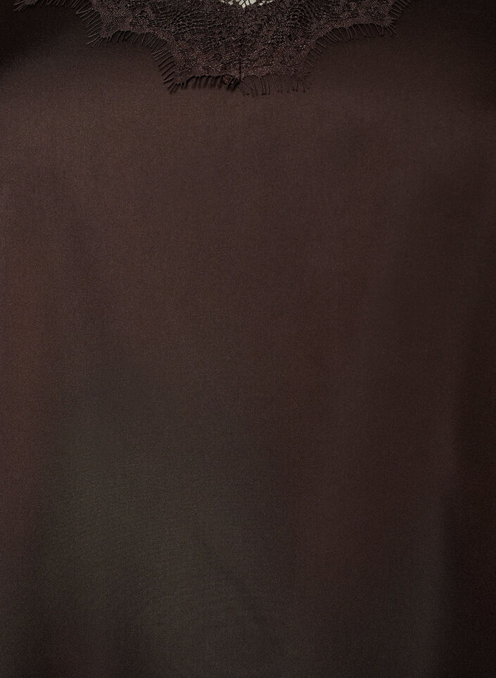 Topp i satin med spetskant och asymmetrisk f&aring;ll, Brun, Packshot image number 2