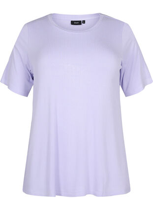 T-shirt i viskos med ribbstruktur, Lavender, Packshot image number 0