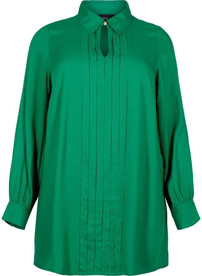 Långärmad blus i viskos med skjortkrage, Jolly Green, Packshot image number 0