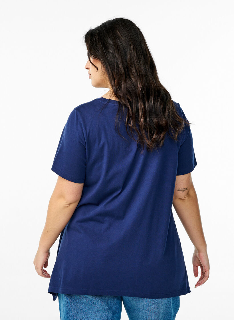 T-shirt med rund hals och A-linjeform, Bl&aring;, Model image number 2