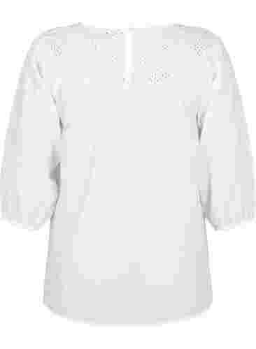 Blus med broderi anglaise och 3/4-ärmar, Bright White, Packshot image number 1