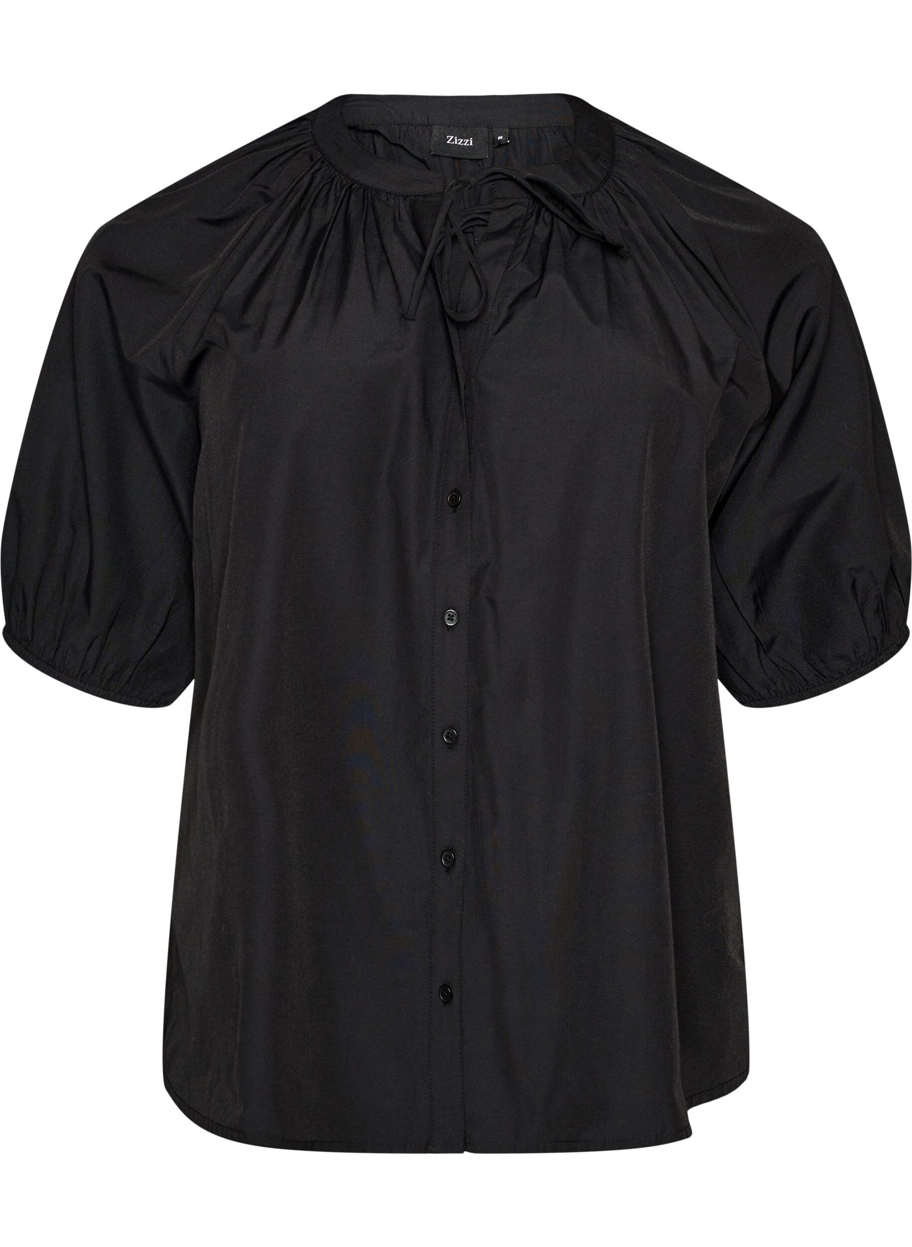 ZizziSkjortblus med kn&auml;ppning och knytsk&auml;rp, Svart, Packshot image number 0