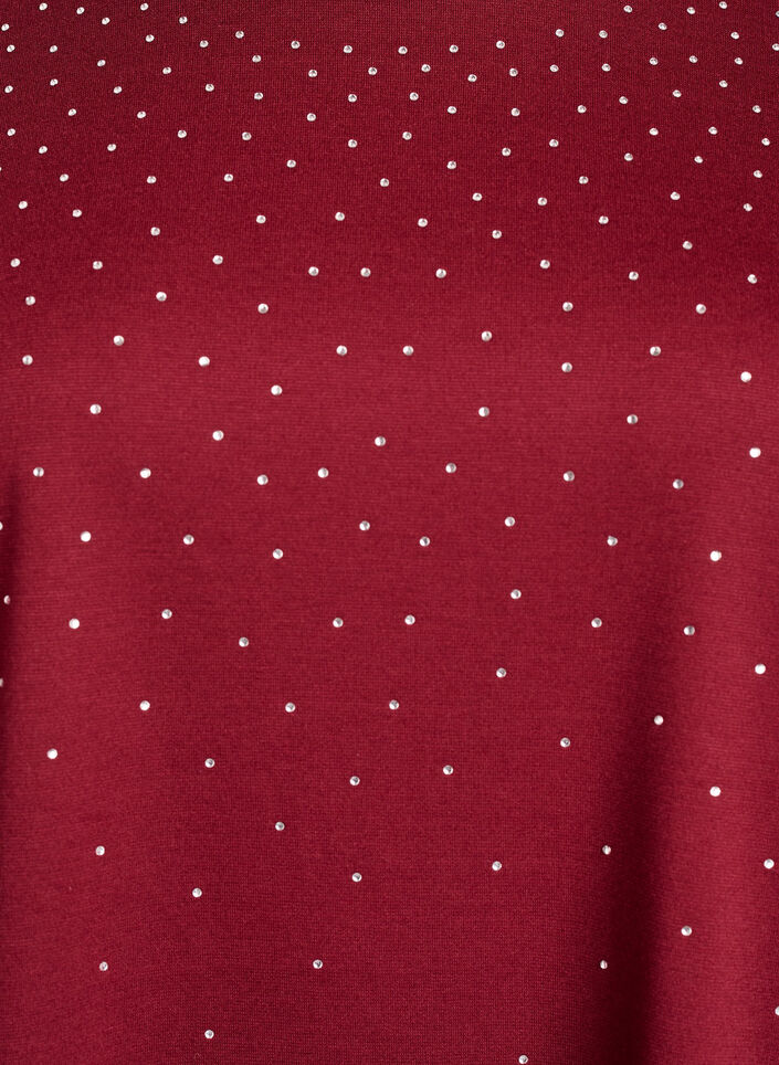 T-shirt med strass och rund hals, M&ouml;rk Bordeaux, Packshot image number 2