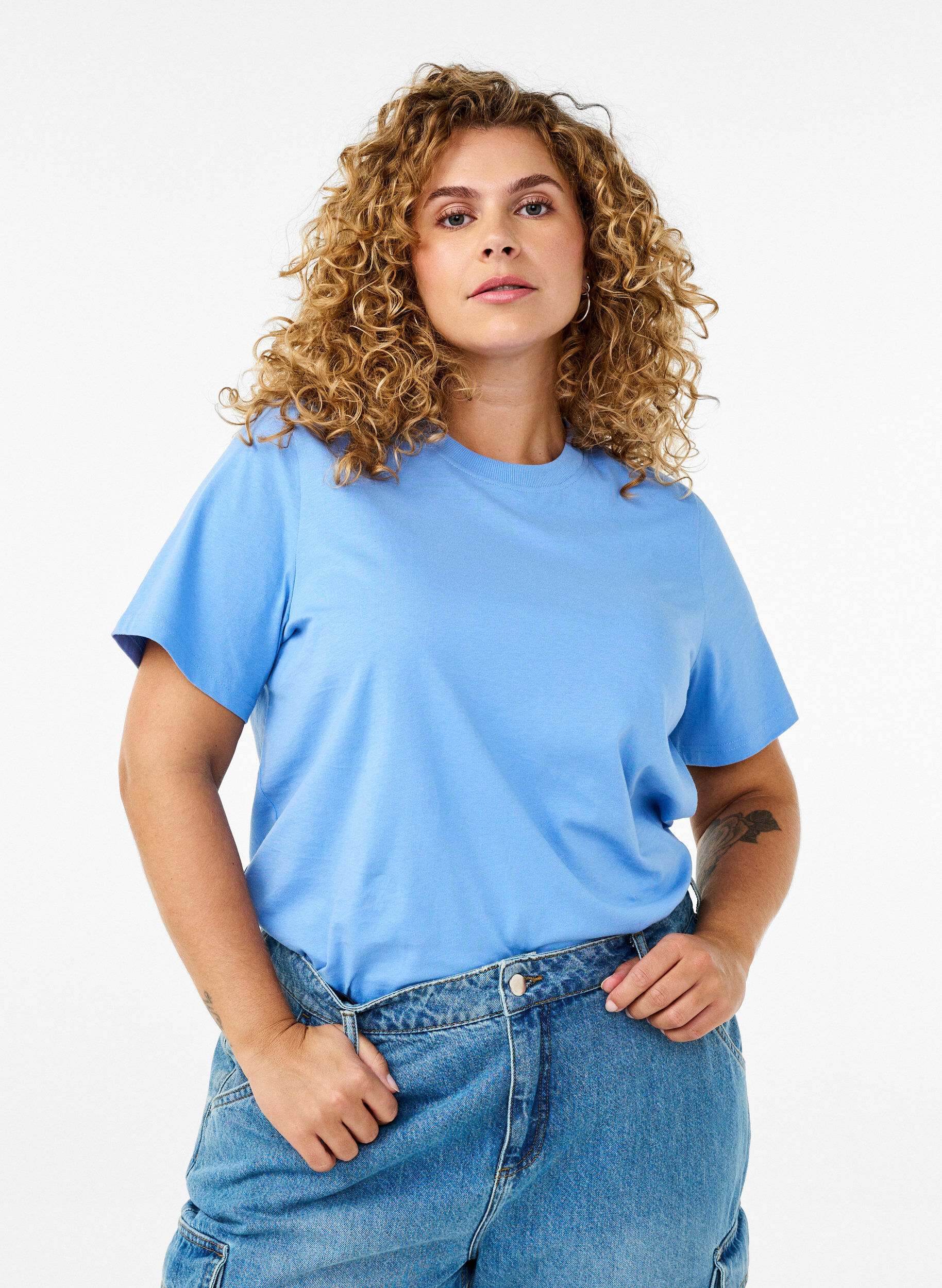 ZizziEnkel t-shirt i bomull med rund halsringning, Bl&aring;, Model image number 0