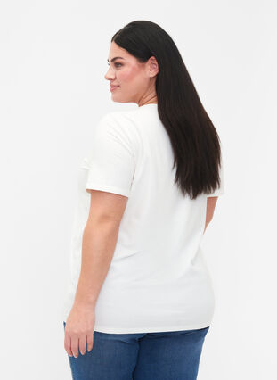V-ringad t-shirt med snör-detaljer, Warm Off-white, Model image number 1