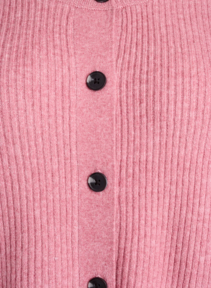 Ribbstickad kofta med knappar, Rosa, Packshot image number 2