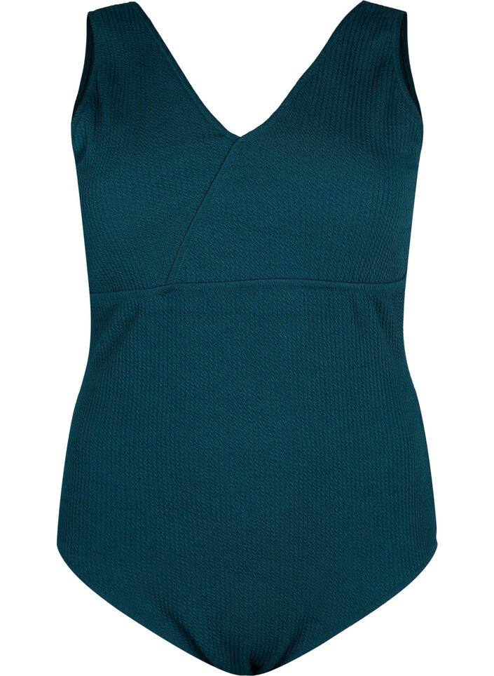 Baddräkt med crepe-struktur och omlott-effekt, Dark Sea, Packshot image number 0