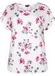 Blommig blus i viskos med kort ärm, White Pink AOP, Packshot image number 0