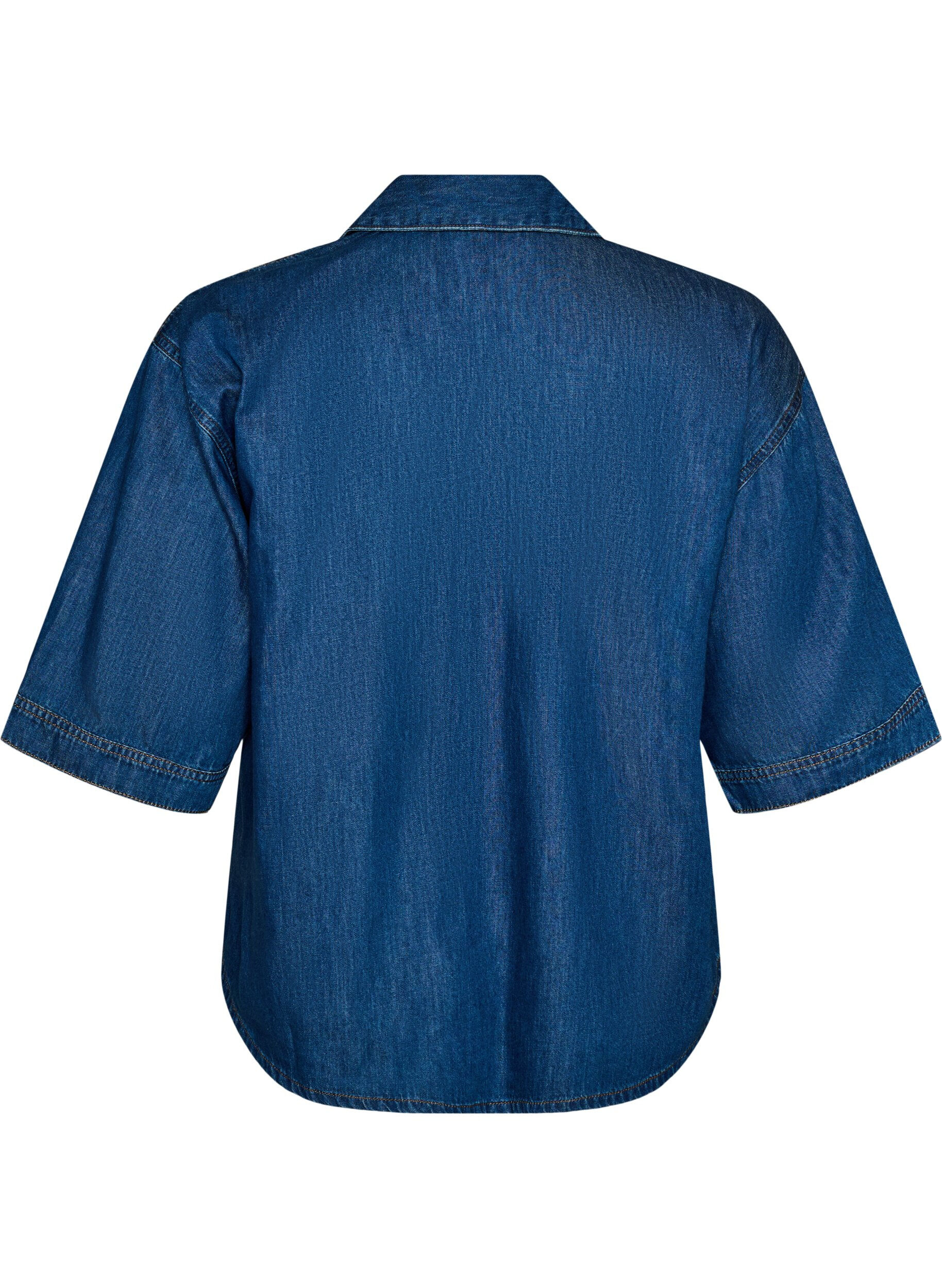 ZizziDenimblus med en br&ouml;stficka och armb&aring;gsl&aring;nga &auml;rmar, Bl&aring;, Packshot image number 1