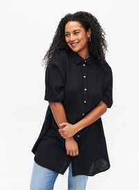 Kortärmad skjorta med knappar, Black, Model