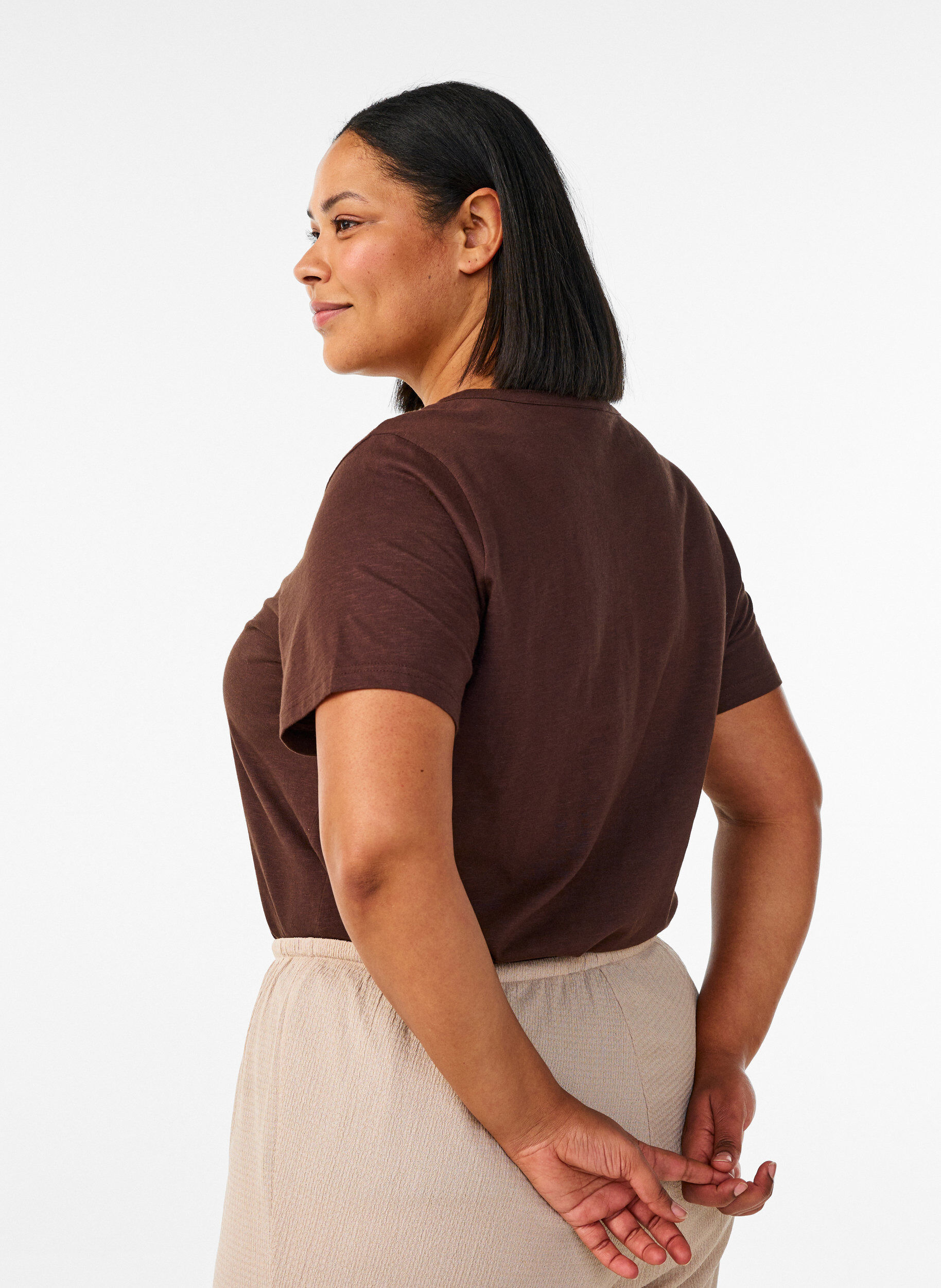 ZizziT-shirt med knappdetalj, Brun, Model image number 2