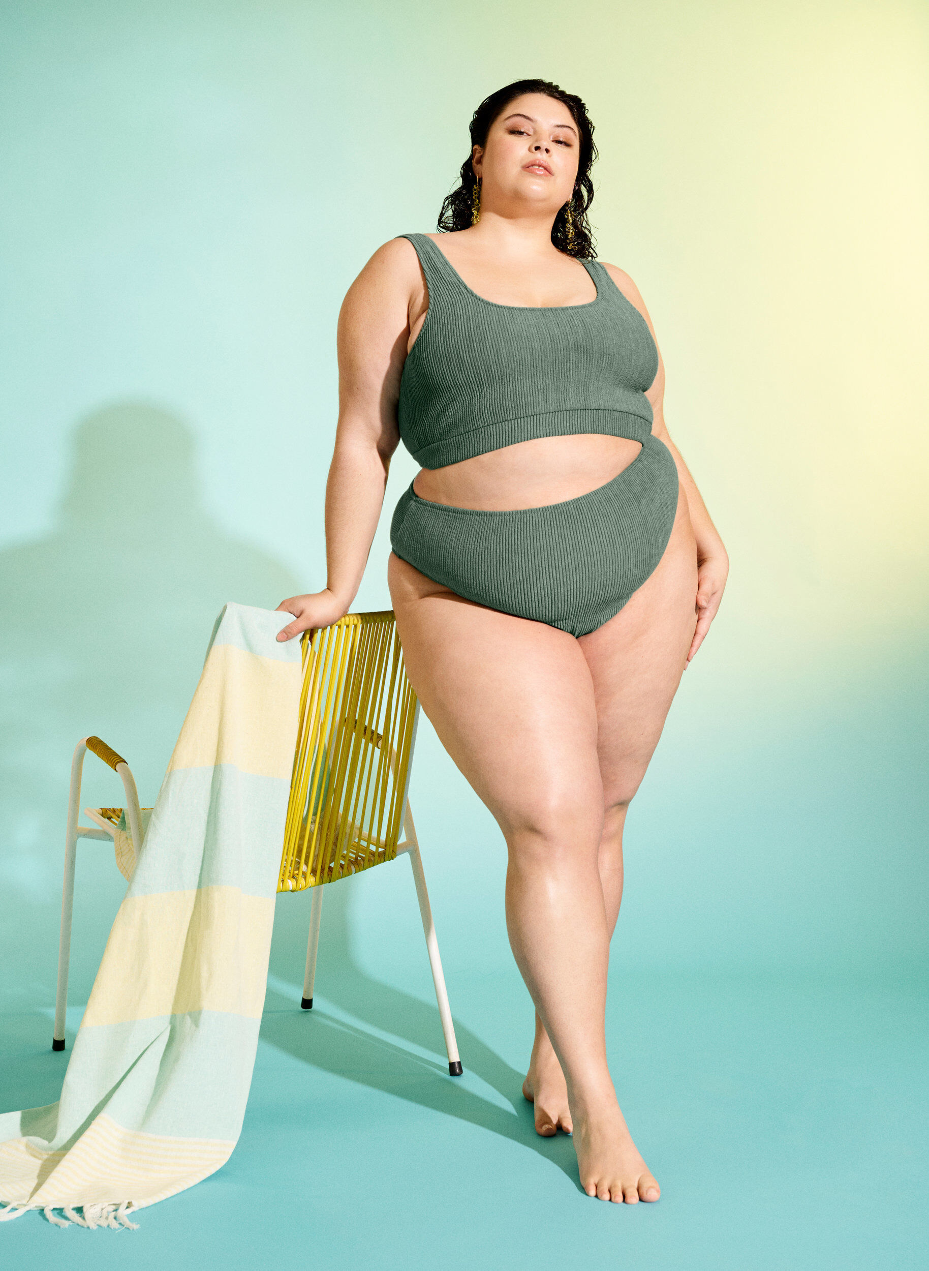 Zizzi Bikinitrosor med crepe-struktur, Gr&ouml;n, Image image number 0