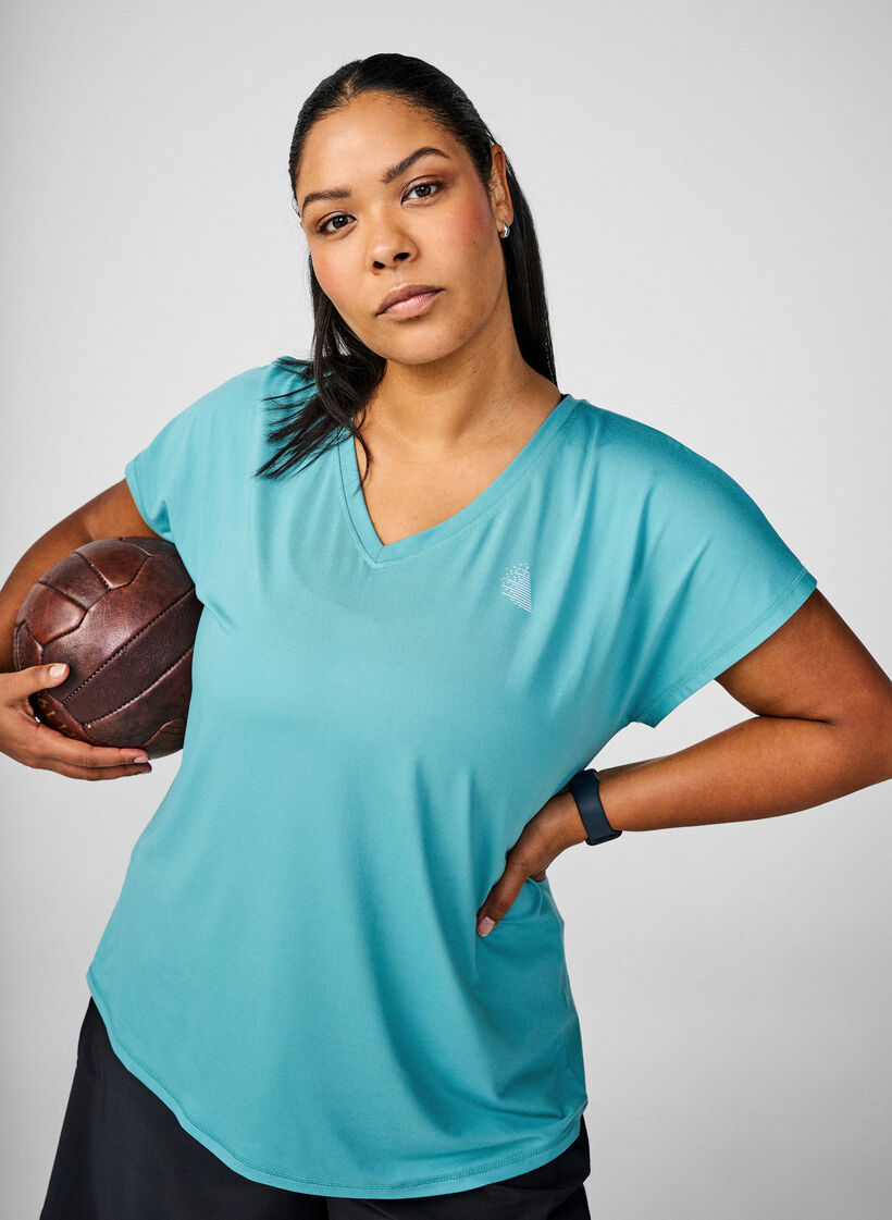 Tr&auml;nings t-shirt med v-ringning och l&ouml;s passform, Gr&ouml;n, Image image number 0