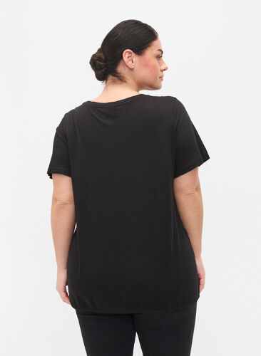 Kortärmad t-shirt med dragsko i nederkant, Black, Model image number 1