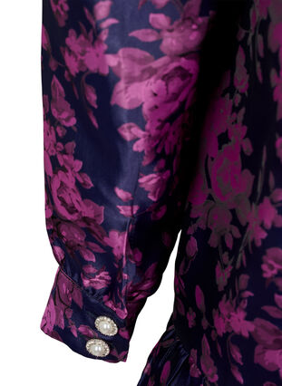 Klänning med volangdetalj och pärlknappar, Dark Blue Pink, Packshot image number 3