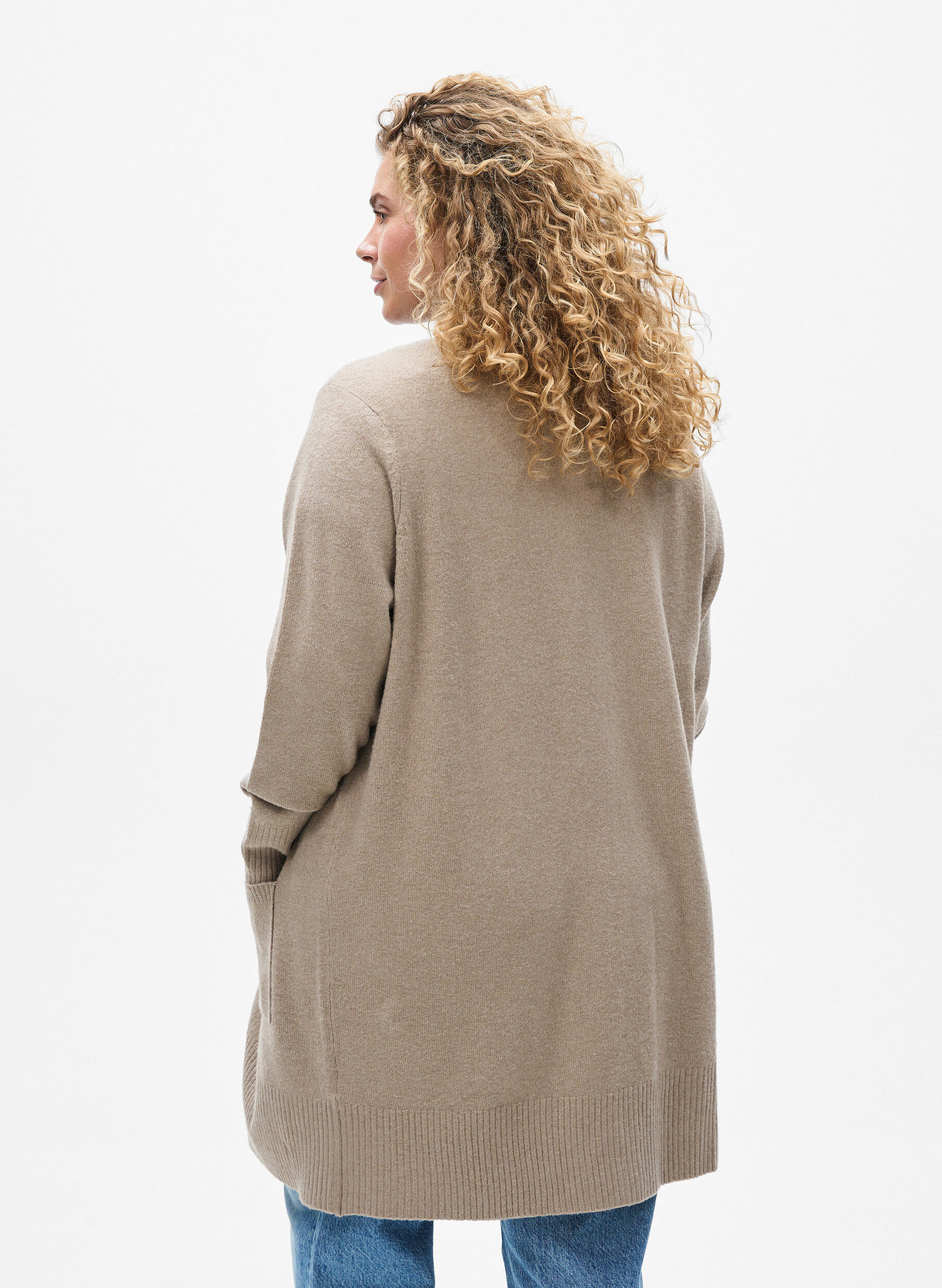ZizziRibbstickad kofta med fickor, Beige, Model image number 2