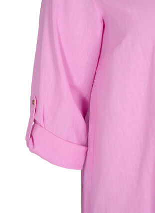 Randig klänning i bomull och linne, Begonia Pink, Packshot image number 3