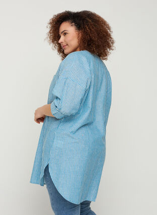 Randig skjorta i 100% bomull, Blue Stripe, Model image number 1