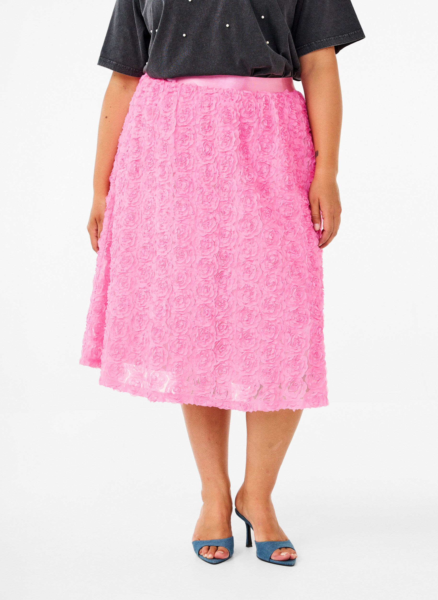 Zizzi Midikjol med 3D-blommor, Dianthus, Model image number 2