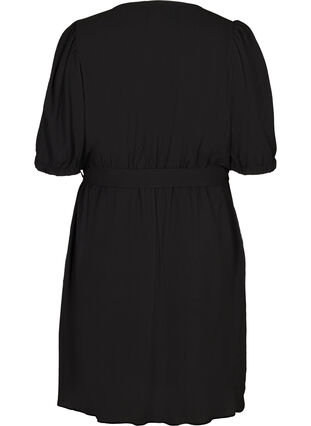 Kortärmad klänning med bälte, Black, Packshot image number 1