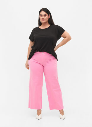 Utsvängda jeans med hög midja, Pink, Model image number 0