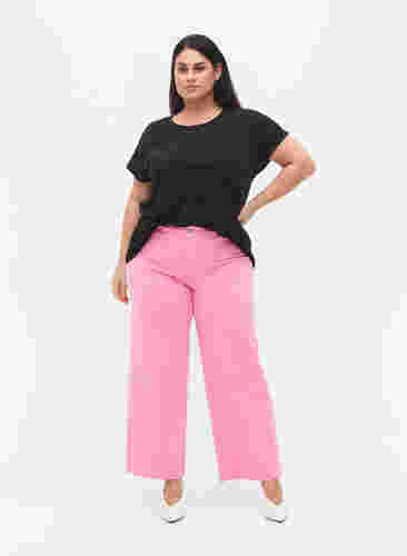 Utsvängda jeans med hög midja, Pink, Model image number 0
