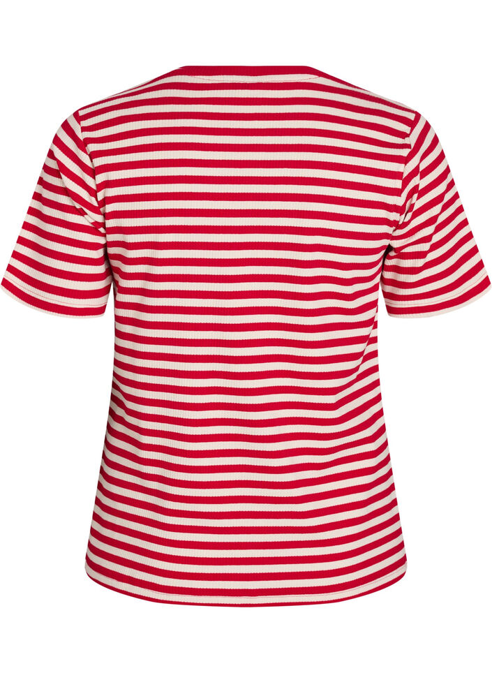 Randig t-shirt med ribbad struktur, R&ouml;d, Packshot image number 1