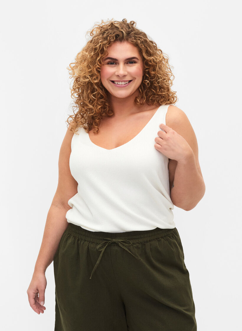 Stickad topp med v-ringning, Cloud Dancer, Model image number 0