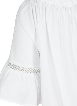 Bomullsklänning med spetsband och korta ärmar, Bright White, Packshot image number 3