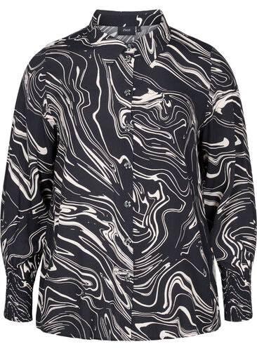 Långärmad viskosskjorta med tryck, Black Swirl AOP, Packshot image number 0