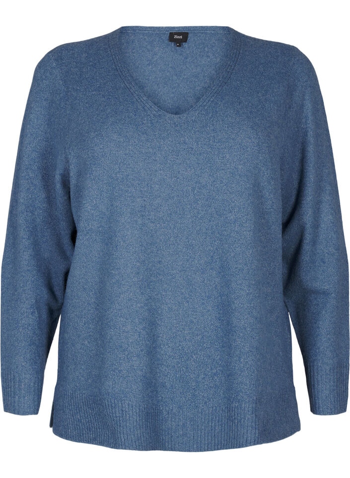 Stickad blus med V-ringning, Bering S. White Mel., Packshot image number 0