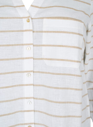 Skjortblus med knäppning i en blandning av bomull och linne, White Taupe Stripe, Packshot image number 2