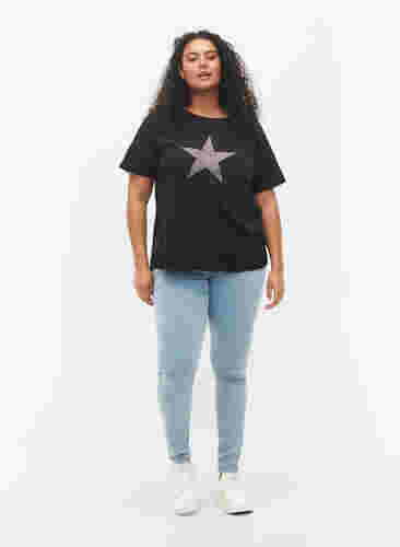 T-shirt med nitar i ekologisk bomull, Black Star , Model image number 2