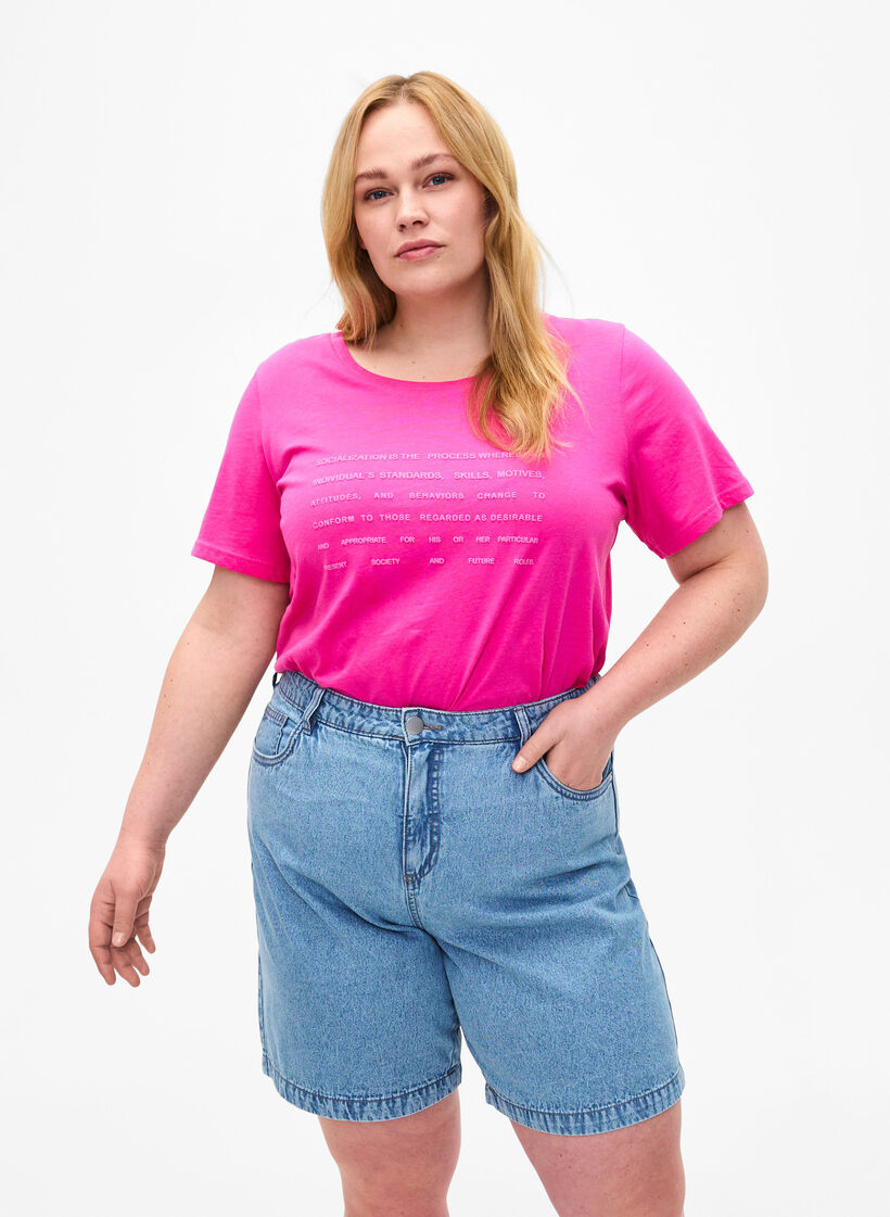 Jeansshorts med hög midja, Light Blue Denim, Model image number 0