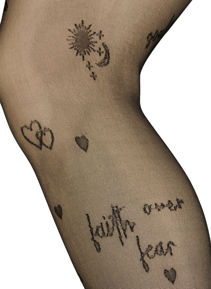 Tatueringsmönstrade tights i 25 denier, Black, Packshot image number 1