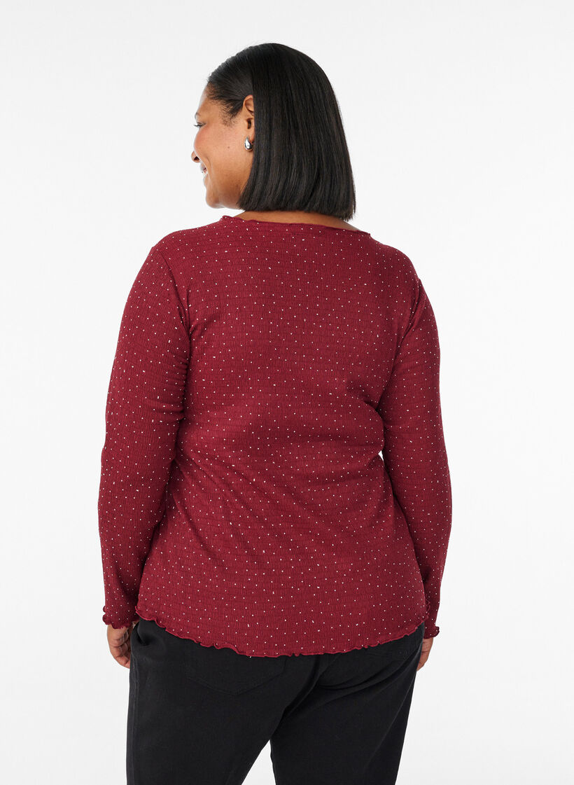 Långärmad blus med strass, Mörk Bordeaux, Model image number 2