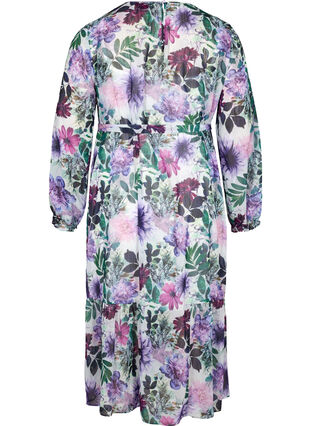 Blommig midiklänning med långa ärmar, Purple Flower mix, Packshot image number 1