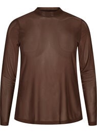 Figursydd blus i mesh med l&aring;nga &auml;rmar, Brun