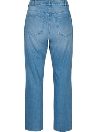 Raka jeans med rå kanter, Medium Blue, Packshot image number 1