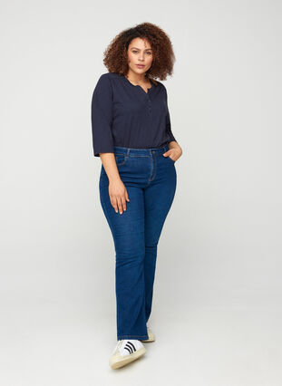 Högmidjade Ellen bootcut jeans, Dark blue denim, Model image number 3