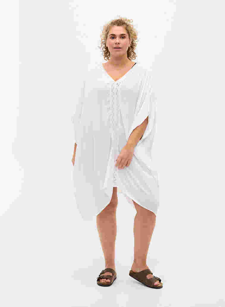 Strandklänning i viskos med spetsdetaljer, Bright White, Model image number 2
