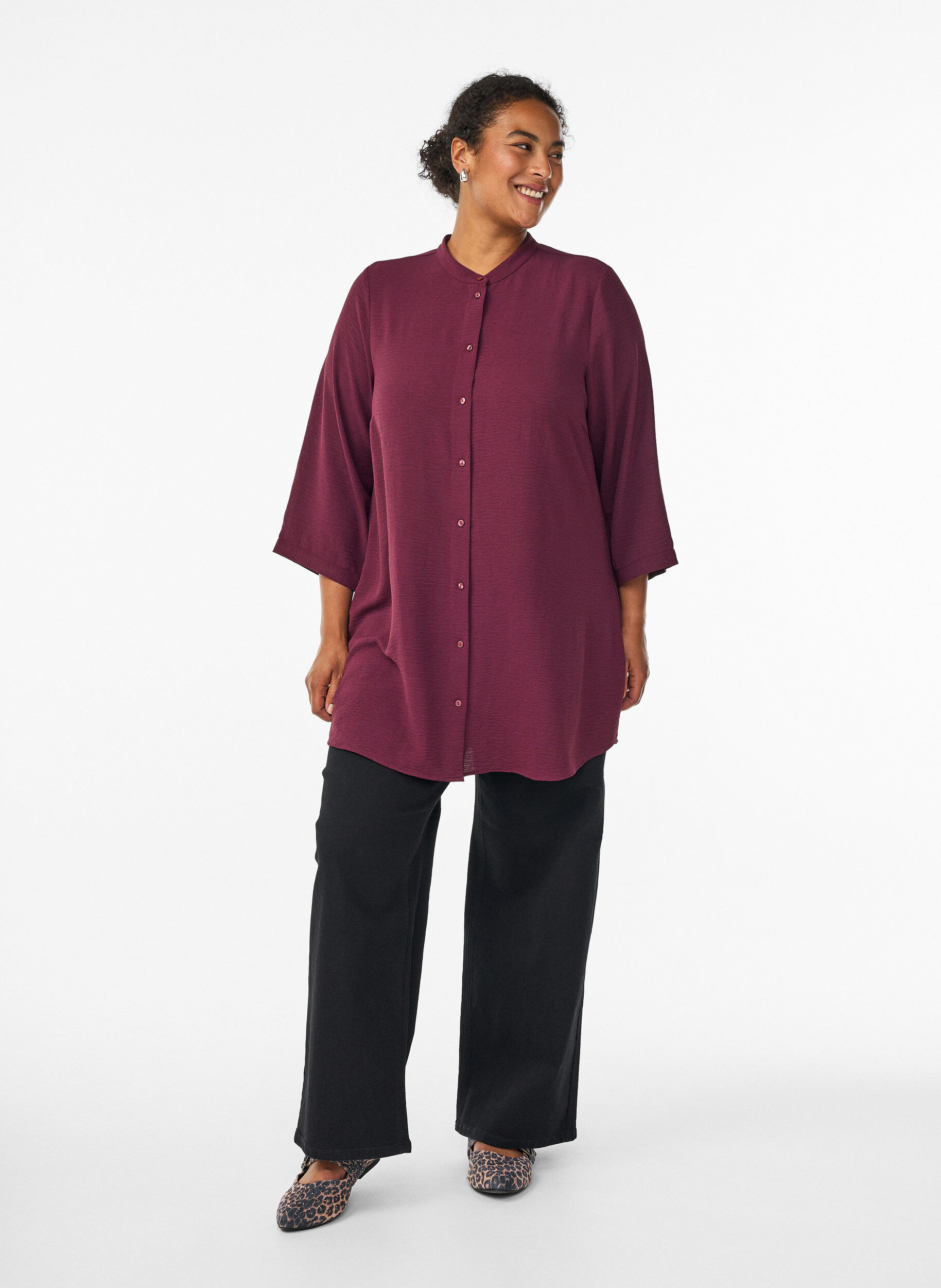 ZizziTunika med 3/4-&auml;rmar, M&ouml;rk Bordeaux, Model image number 1