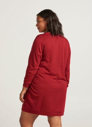 Sweatklänning med v-hals, Red Dahlia, Model image number 0