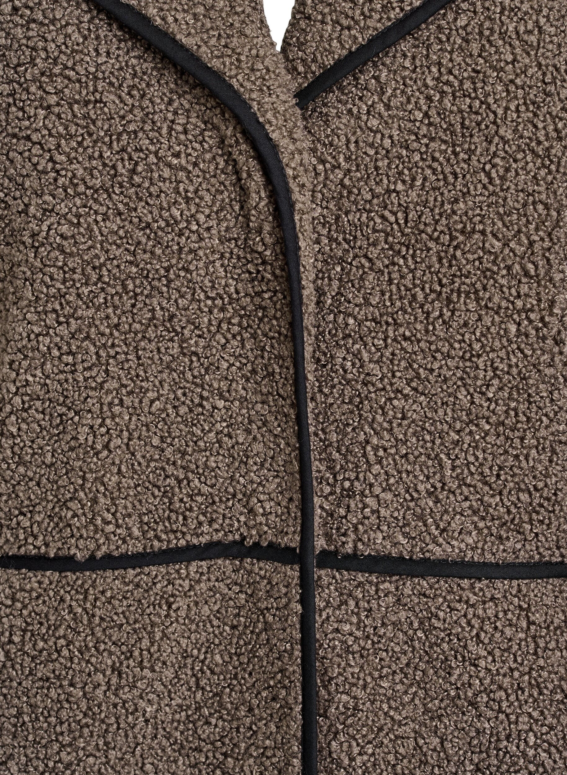 Zizzi Mjuk teddyjacka med kontrastdetaljer, Brun, Packshot image number 2