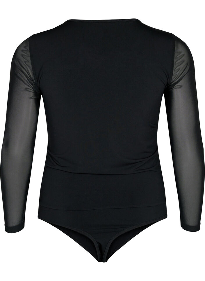 Kroppsnära body med mesh, Black, Packshot image number 1
