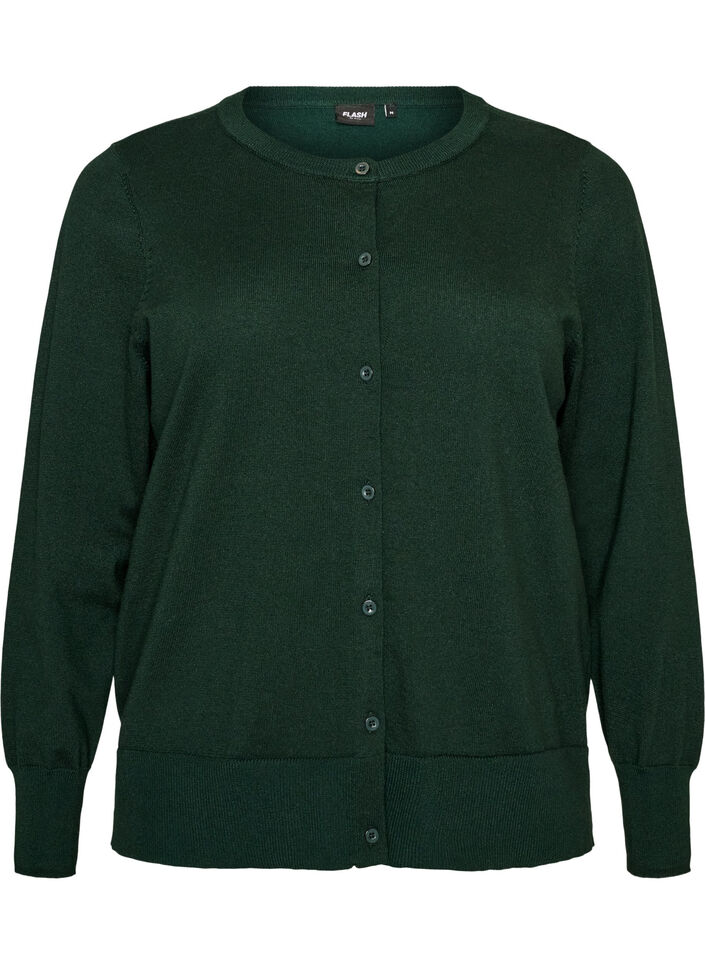 Cardigan i finstickat med rund halsringning, Gr&ouml;n, Packshot image number 0