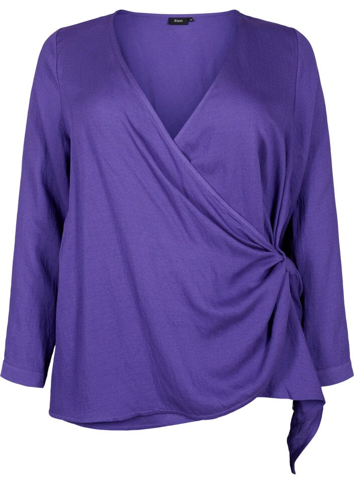 Långärmad blus i viskos med omlottlook, Prism Violet, Packshot image number 0